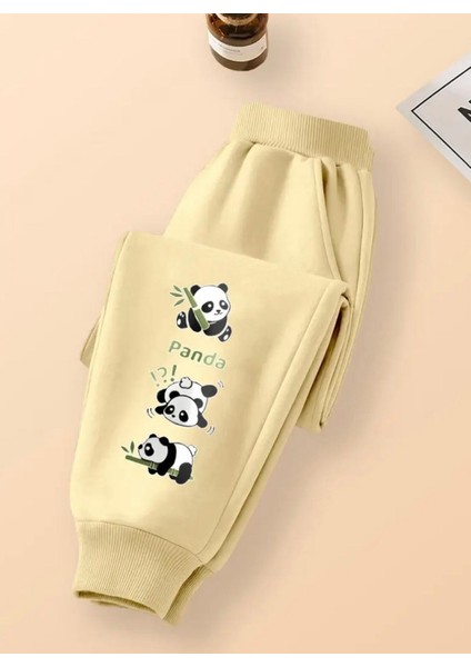 Punıx Kıds Sevimli Pandalar Baskılı 3 Iplik Kalın Kışlık Yüksek Kalite Kız Çocuk Eşofman Altı