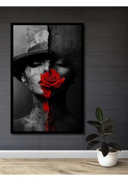 Gızemlı Kadın ve Kırmızı Gül Yağlı Boya Görünümlü Ahşap Dekoratif Tablo Dikdörtgen Tablo fiyatları
