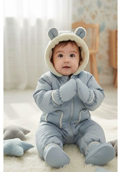 Sevimli Bear Soft Kumaş Içi Kürklü-Kapüşonlu-Cepli-Su Itici Bebek-Çocuk Astronot-Kozmonot Tulum fiyatları