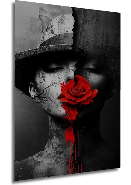 Gızemlı Kadın ve Kırmızı Gül Yağlı Boya Görünümlü Ahşap Dekoratif Tablo Dikdörtgen Tablo fırsatları