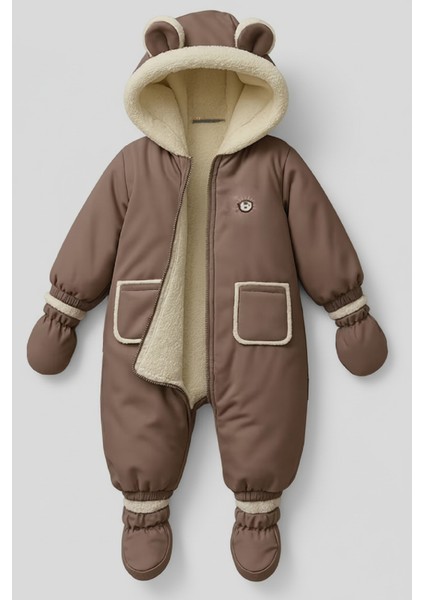 Sevimli Bear Soft Kumaş Içi Kürklü-Kapüşonlu-Cepli-Su Itici Bebek-Çocuk Astronot-Kozmonot Tulum fiyatları