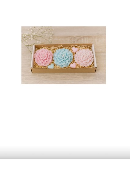 Dekoratif, Hediyelik, Karanfil Motifli 3'lü Mum Seti