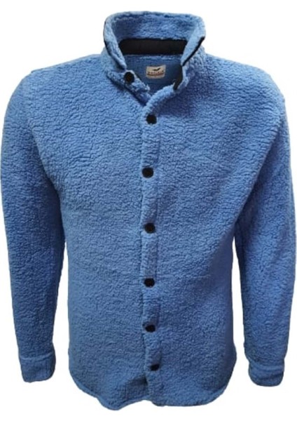 Y00788 Erkek Düz Kuzu Peluş Gömlek - Mavi - ST00788-MAVI-S