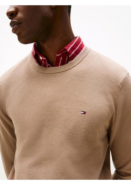 Klasik Dokulu Bisiklet Yaka Erkek Bej Kazak MW0MW36347AFE fırsatları