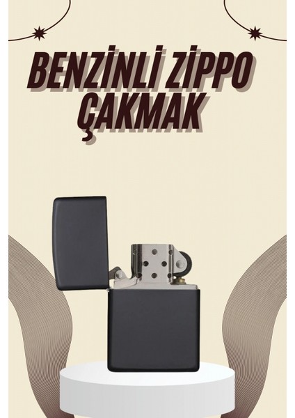 Çakmak Parlak Siyah Zippo Benzinli Çakmak Cep Boy Doldurulabilir