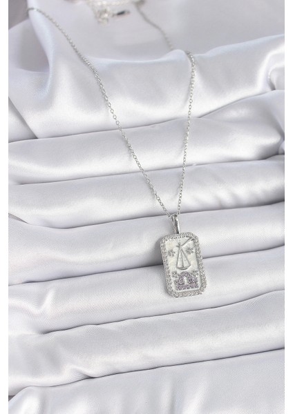 316L Çelik Gümüş Renk Terazi Burcu Zirkon Taşlı Kadın Kolye - TJ-BKO9454 fiyatları