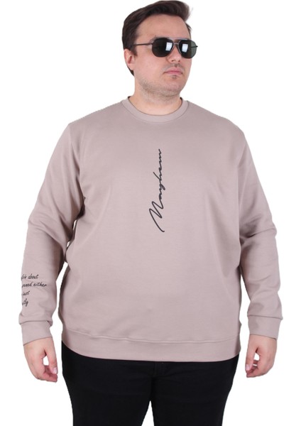 Mocgrande Büyük Beden Bisiklet Yaka Sweat Double Face 25707 Bej