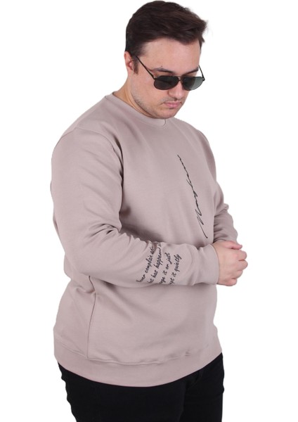 Mocgrande Büyük Beden Bisiklet Yaka Sweat Double Face 25707 Bej fiyatları