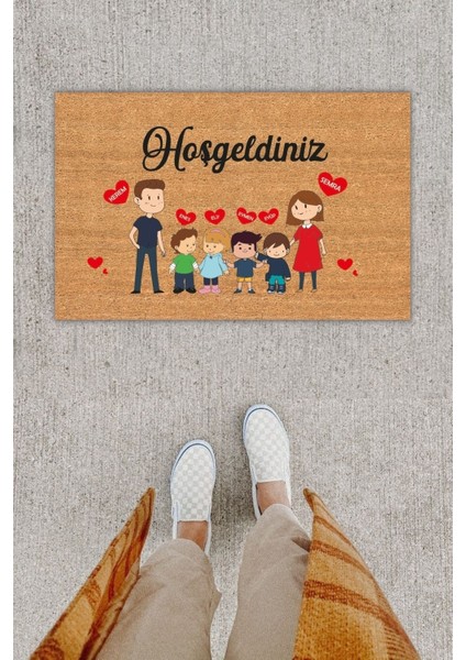 Kişiye Özel Üretim Hoş Geldiniz Aile Temalı Kapı Önü Paspası