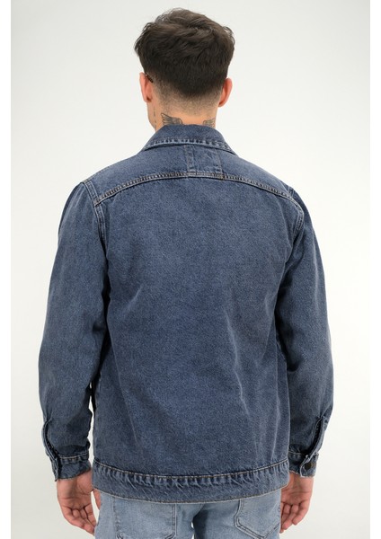 Erkek Lacivert Yıkamalı Kot Ceket Rahat Kalıp Gömlek Yaka Kapaklı Çift Cep indirimleri