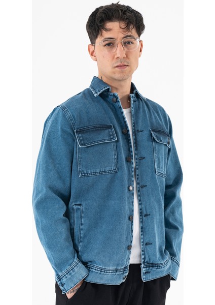 Erkek Lacivert Kot Ceket Relax Fit Kapaklı Çift Cepli Gömlek Yaka fiyatları