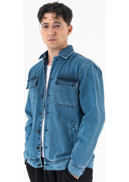 Erkek Lacivert Kot Ceket Relax Fit Kapaklı Çift Cepli Gömlek Yaka modelleri