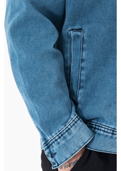 Erkek Lacivert Kot Ceket Relax Fit Kapaklı Çift Cepli Gömlek Yaka