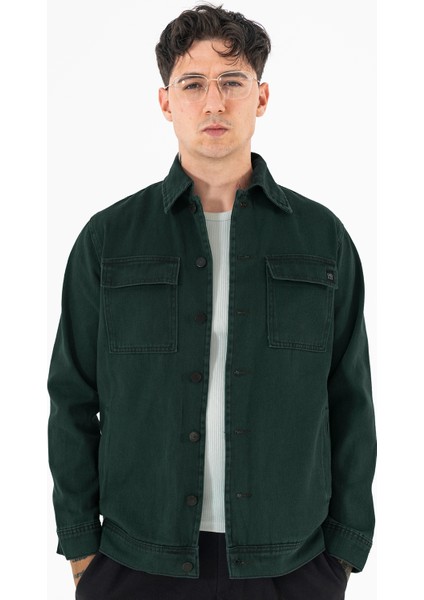 Erkek Nefti Kot Ceket Relax Fit Kapaklı Çift Cepli Gömlek Yaka