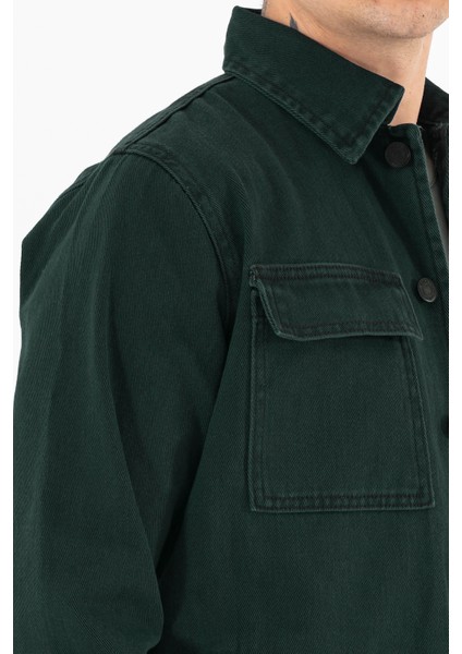 Erkek Nefti Kot Ceket Relax Fit Kapaklı Çift Cepli Gömlek Yaka