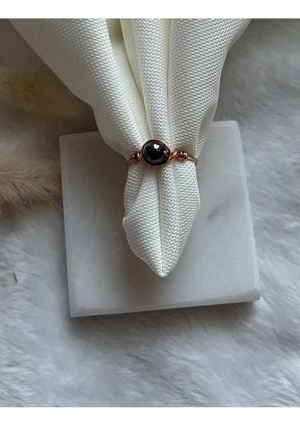 Terahertz Taşı Ayarlanabilir Bakır Renk Tel Yüzük El Yapımı