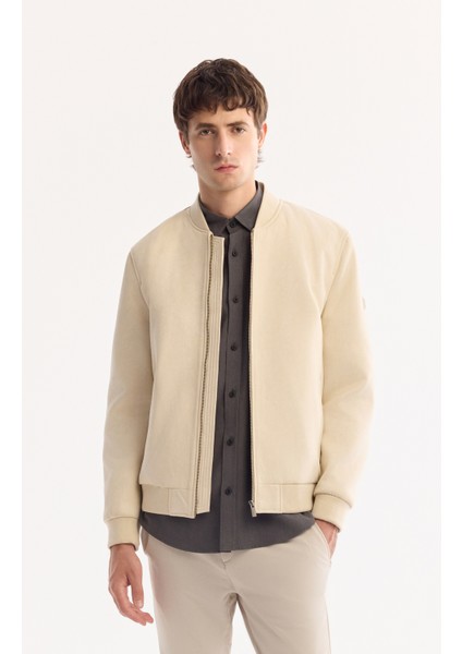 Erkek Bej Bomber Yaka Süet Dokulu Mevsimlik Comfort Fit Mont B006045