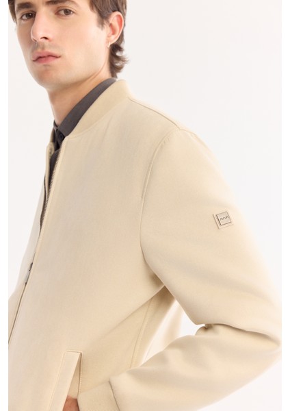 Erkek Bej Bomber Yaka Süet Dokulu Mevsimlik Comfort Fit Mont B006045