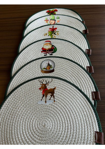 Yeni Yıl, Yılbaşı Konsept, Transfer Baskı Detaylı Ekru 6lı Jüt Supla, Amerikan Servis indirimleri