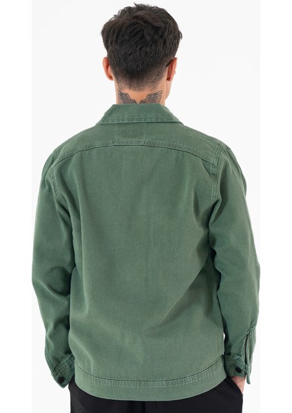 Erkek Yeşil Kot Ceket Relax Fit Kapaklı Çift Cepli Gömlek Yaka indirimleri
