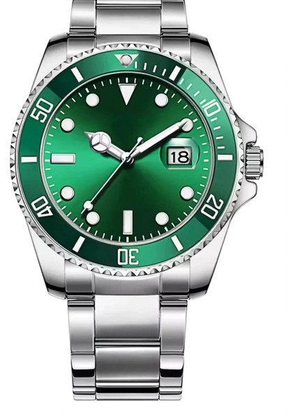 Gümüş Çelik Kordon Erkek Kol Saati Takvimli Yeşil Kadran Özel Kutusunda fiyatları