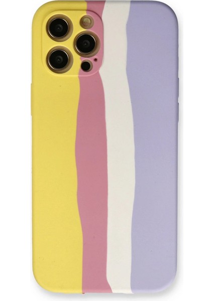 iPhone 12 Pro Max Kılıf Ebruli Lansman Silikon - Sarı-Mavi - FKU6530-9647