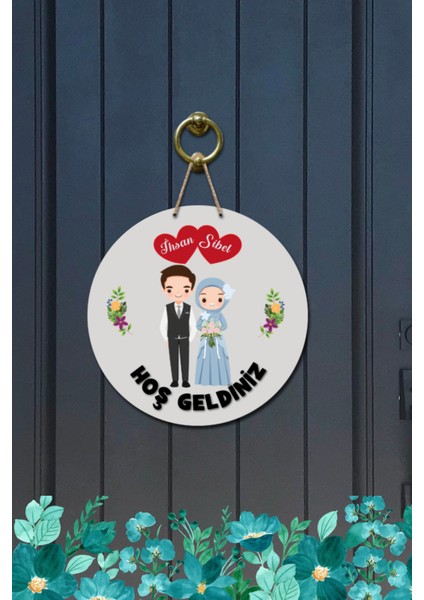 Kapı Süsü Kalpli Hoş Geldiniz Yazılı Ahşap Baskı Kişiye Özel Tasarım modelleri