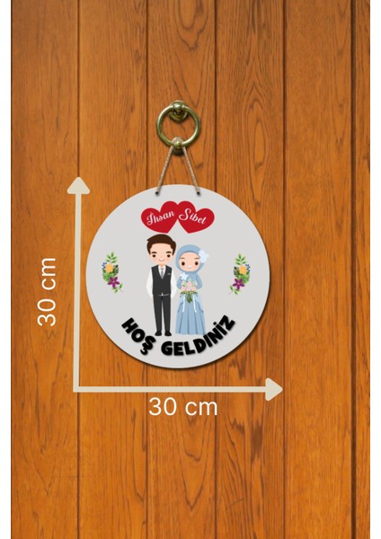 Kapı Süsü Kalpli Hoş Geldiniz Yazılı Ahşap Baskı Kişiye Özel Tasarım fırsatları
