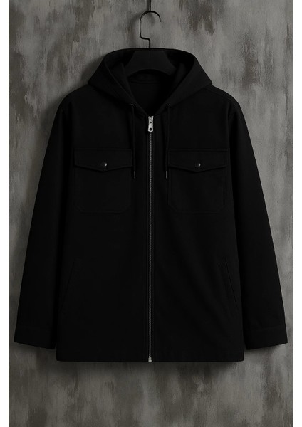 Erkek Oversize Premium Siyah Kapşonlu Mont modelleri