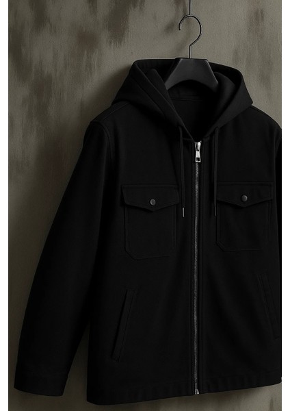 Erkek Oversize Premium Siyah Kapşonlu Mont fırsatları