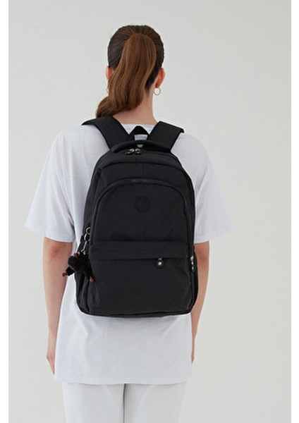 Unisex Siyah Su Geçirmez Kumaş Büyük Boy Çok Gözlü Okul Seyahat Sırt Çantası Rosso Collina Siyah