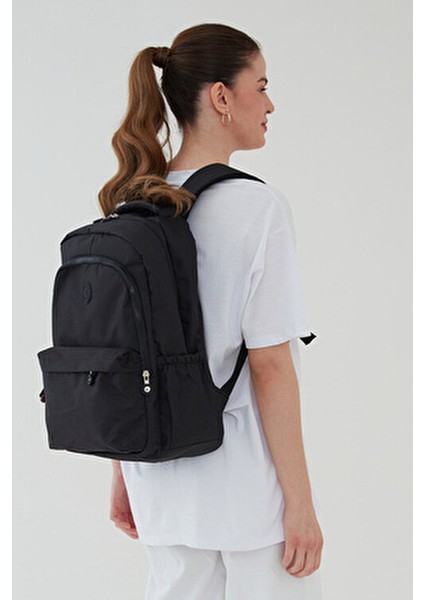 Unisex Siyah Su Geçirmez Kumaş Büyük Boy Çok Gözlü Okul Seyahat Sırt Çantası Rosso Collina Siyah fiyatları