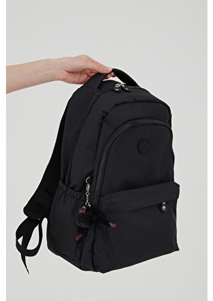 Unisex Siyah Su Geçirmez Kumaş Büyük Boy Çok Gözlü Okul Seyahat Sırt Çantası Rosso Collina Siyah modelleri