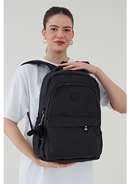 Unisex Siyah Su Geçirmez Kumaş Büyük Boy Çok Gözlü Okul Seyahat Sırt Çantası Rosso Collina Siyah fırsatları