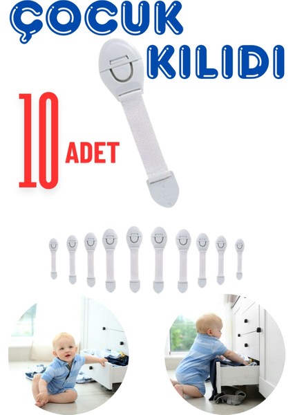 10 Adet Çocuk Bebek Çekmece Dolap Beyaz Eşya Güvenlik Emniyet Koruma Kilidi - Çok Amaçlı Kilit