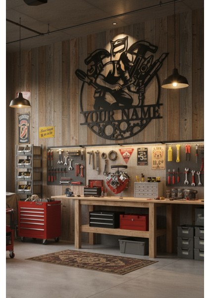 Kişiye Özel Isimli Tamirhane Atölye Tablosu Metal Duvar Dekoru 45X44 / 60X59 cm fırsatları