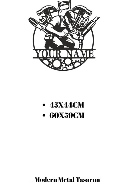 Kişiye Özel Isimli Tamirhane Atölye Tablosu Metal Duvar Dekoru 45X44 / 60X59 cm