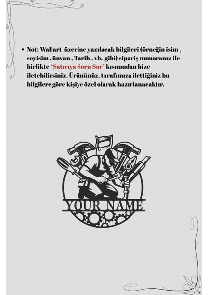 Kişiye Özel Isimli Tamirhane Atölye Tablosu Metal Duvar Dekoru 45X44 / 60X59 cm