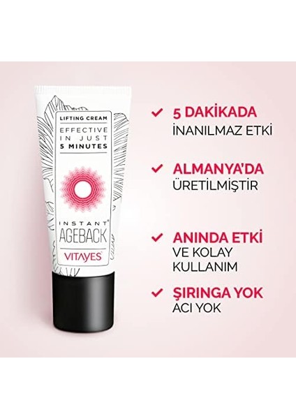 Vıtayes Insant Ageback Anında Etkili Yüz Germe ve Sıkılaştırma Kremi - Göz Altı Torbaları ve Kırışıklıklarında Etkili Yüz Bakım Kremi - 15 ml