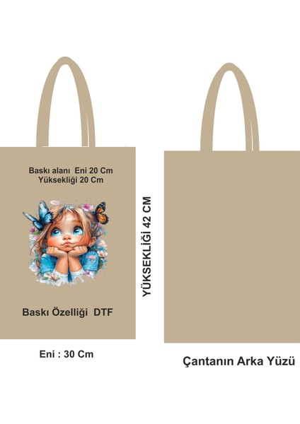 46 Tel Dtf Baskılı Saplı Bez Poşet – 30X42 cm Ham Bez