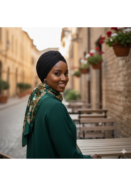 Agraf Plise Siyah Hazır Türban Tesettür Bone