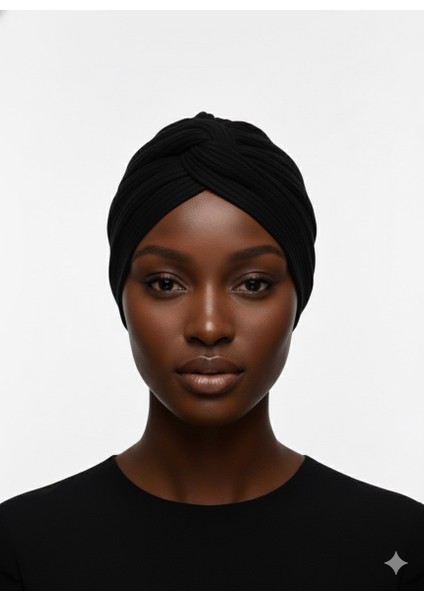 Agraf Plise Siyah Hazır Türban Tesettür Bone modelleri