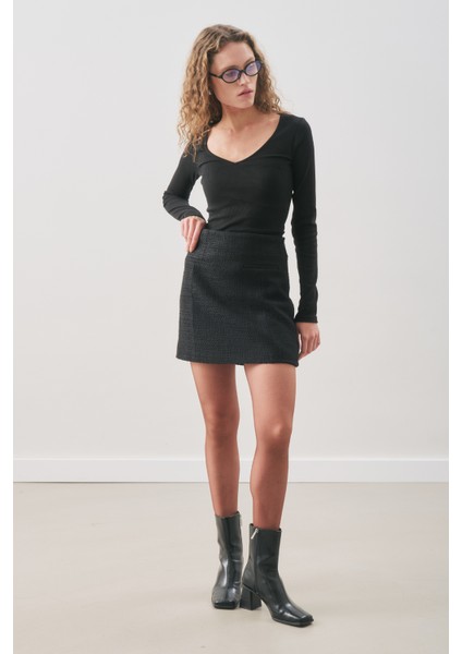 Bukle Kumaş Mini Etek Siyah modelleri