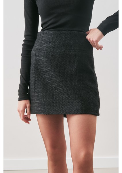 Bukle Kumaş Mini Etek Siyah indirimleri