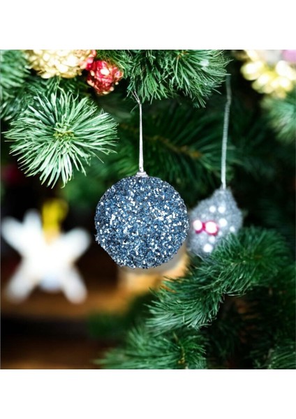 Yılbaşı Süsü 3'lü Parıltılı Top Mavi 10 cm modelleri