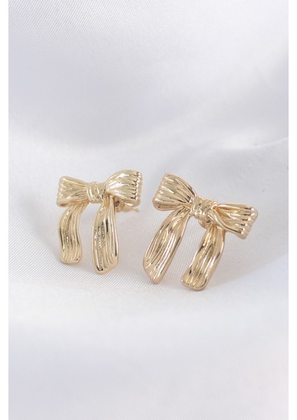 Pirinç Gold Renk Çizgi Detay Fiyonk Küpe - Lisinya