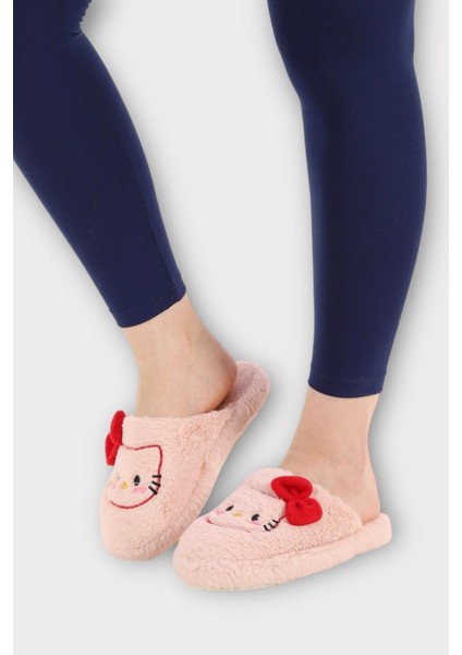 Hellokitty Figürlü Sıcak Tutan Kışlık Kadın Ev Terliği Pudra-Kırmızı