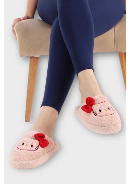 Hellokitty Figürlü Sıcak Tutan Kışlık Kadın Ev Terliği Pudra-Kırmızı modelleri