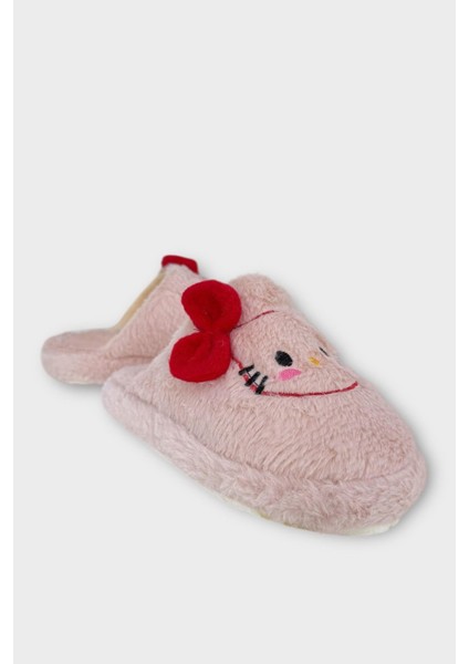 Hellokitty Figürlü Sıcak Tutan Kışlık Kadın Ev Terliği Pudra-Kırmızı