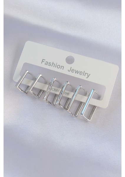 Pirinç Gümüş Renk Dikdörtgen Model Küpe Seti - Lisinya